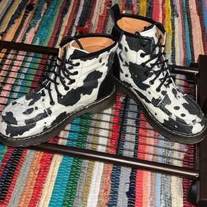 Cow Print Platform Ankle Boot